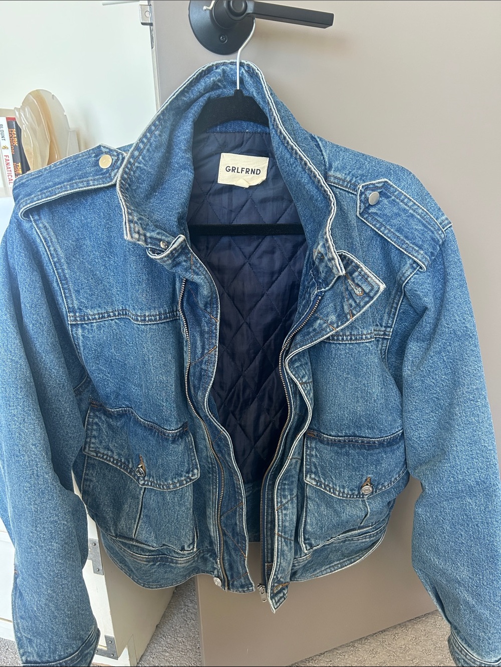 GRLFRND Quilted-Lined Denim Jacket in Blue Wash